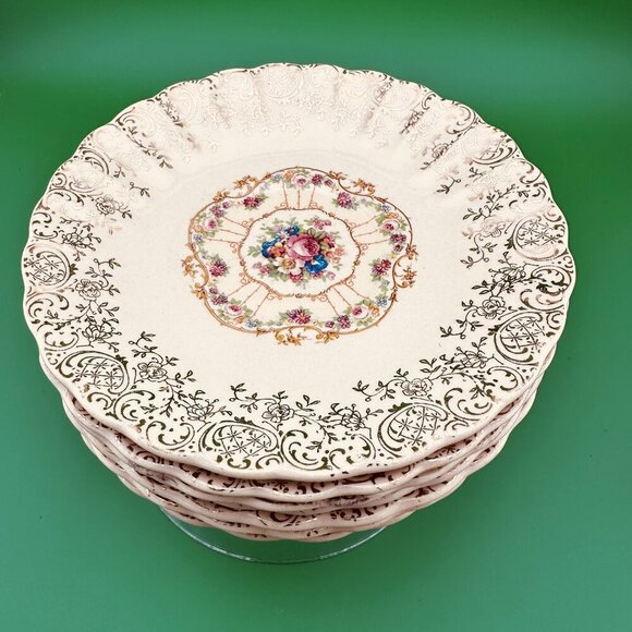 VINTAGE 6 SAUCERS FROM TROJAN by SEBRING-TOLEDO DELIGHT - 22K GOLD & PINK ROSE, - Picture 4 of 9